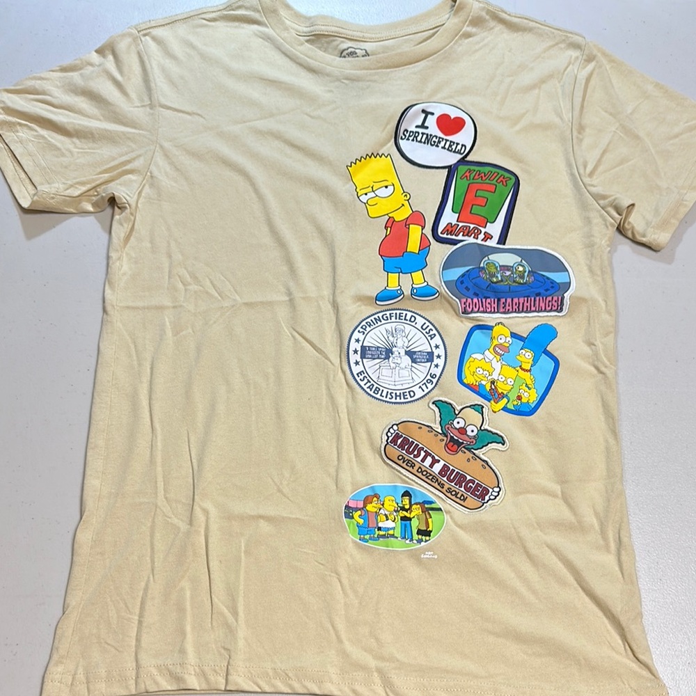 NWOT Beige The Simpsons Graphic T-Shirt with Patches in size medium